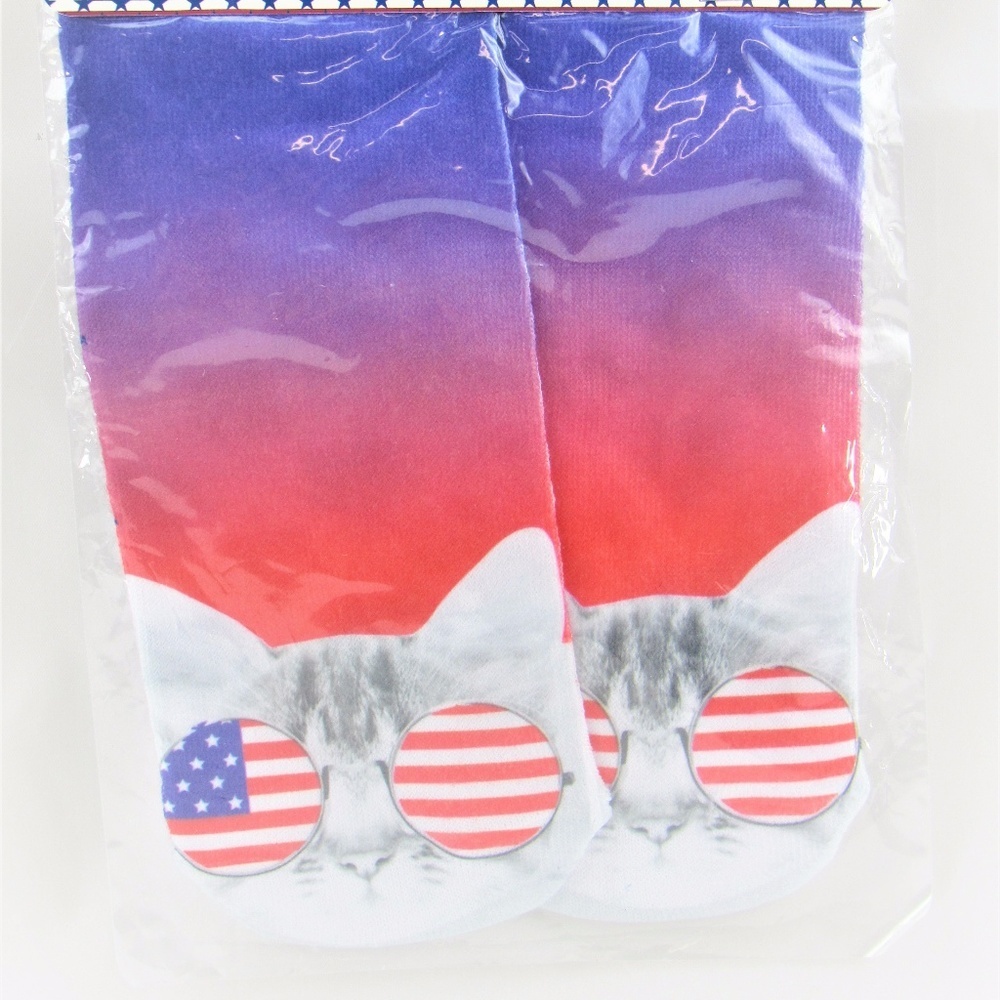 Stars/Stripes Cats Wearing Sunglasses NoShow Socks